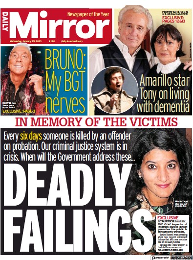 Daily Mirror (UK) Newspaper Front Page for 25 January 2023
