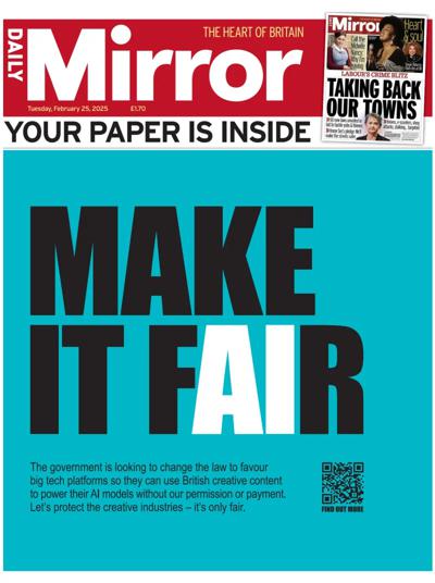 Daily Mirror (UK) Newspaper Front Page for 25 February 2025