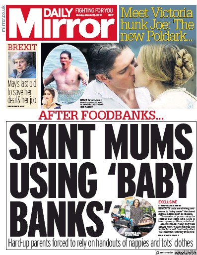 Daily Mirror (UK) Newspaper Front Page for 25 March 2019