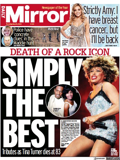 Daily Mirror (UK) Newspaper Front Page for 25 May 2023