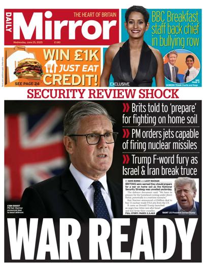 Daily Mirror (UK) Newspaper Front Page for 25 June 2025