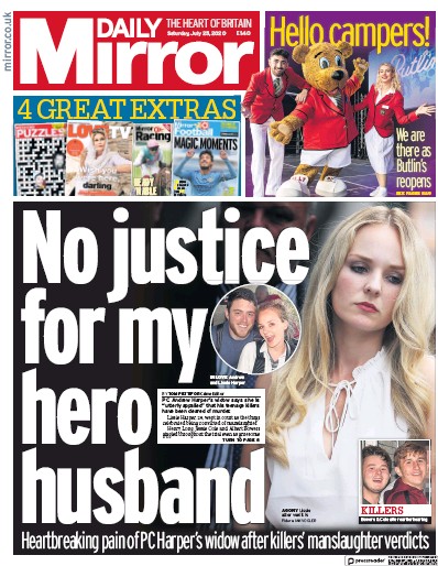 Daily Mirror (UK) Newspaper Front Page for 25 July 2020