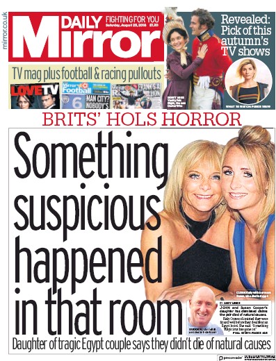 Daily Mirror (UK) Newspaper Front Page for 25 August 2018