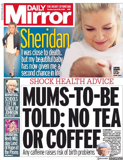Daily Mirror Newspaper Front Page for 25 August 2020