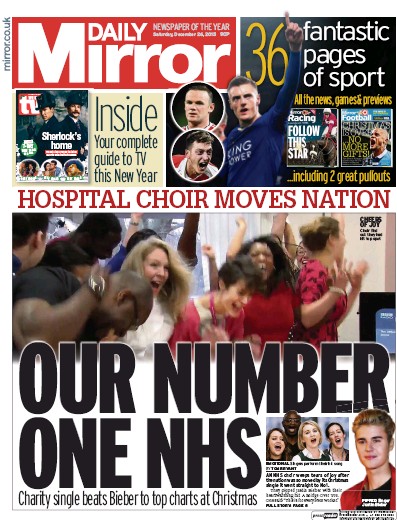 Daily Mirror Newspaper Front Page for 26 December 2015