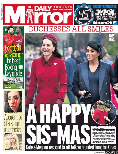 Daily Mirror (UK) Newspaper Front Page for 26 December 2018
