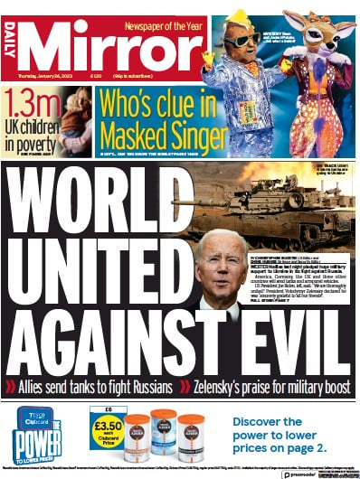 Daily Mirror (UK) Newspaper Front Page for 26 January 2023