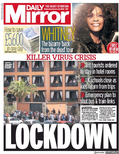 Daily Mirror (UK) Newspaper Front Page for 26 February 2020