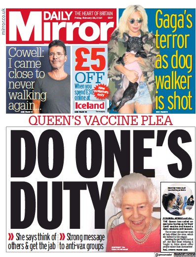 Daily Mirror Newspaper Front Page for 26 February 2021