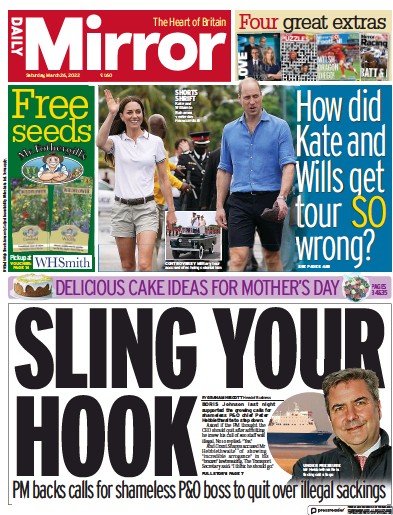 Daily Mirror Newspaper Front Page for 26 March 2022