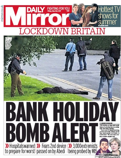 Daily Mirror Newspaper Front Page for 26 May 2017