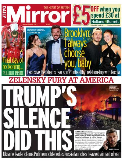 Daily Mirror (UK) Newspaper Front Page for 26 May 2025