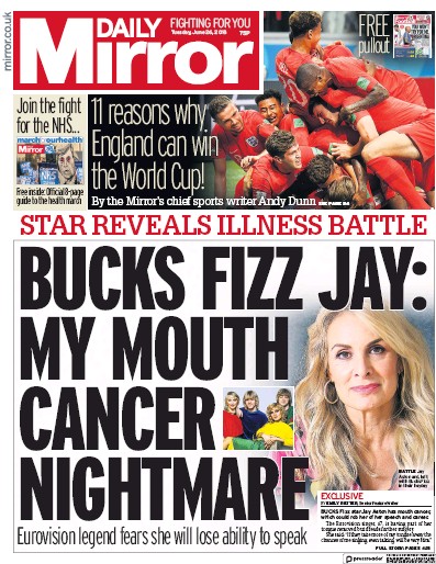 Daily Mirror Newspaper Front Page for 26 June 2018
