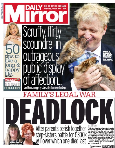 Daily Mirror Newspaper Front Page for 26 June 2019