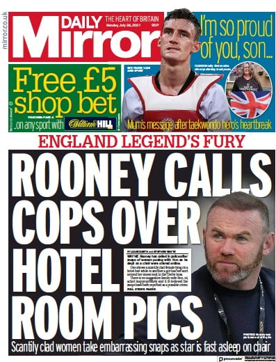 Daily Mirror (UK) Newspaper Front Page for 26 July 2021