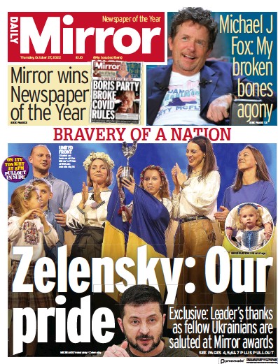 Daily Mirror Newspaper Front Page for 27 October 2022