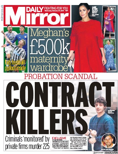Daily Mirror Newspaper Front Page for 27 February 2019