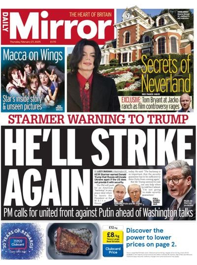 Daily Mirror (UK) Newspaper Front Page for 27 February 2025