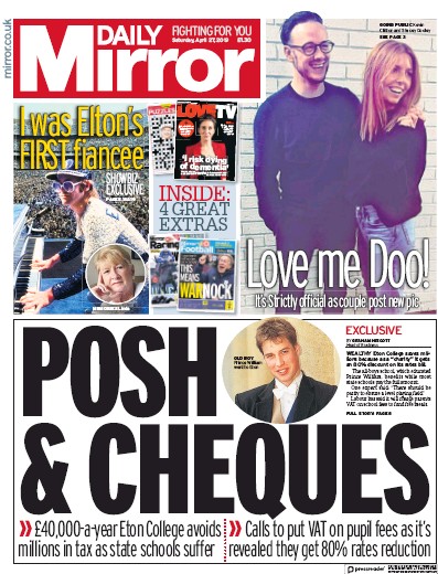 Daily Mirror Newspaper Front Page for 27 April 2019