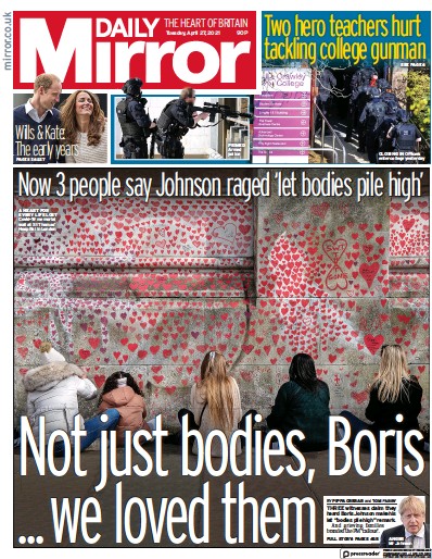 Daily Mirror (UK) Newspaper Front Page for 27 April 2021