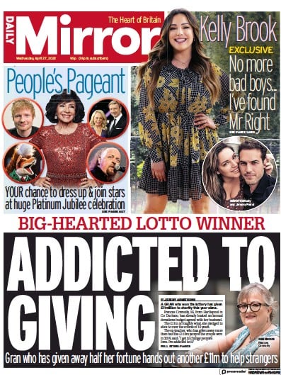 Daily Mirror (UK) Newspaper Front Page for 27 April 2022