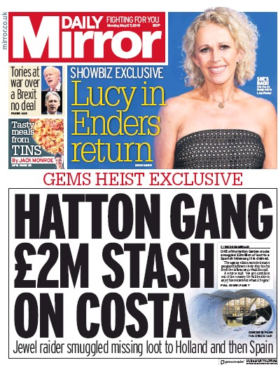 Daily Mirror Newspaper Front Page for 27 May 2019