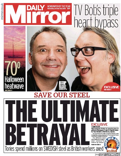 Daily Mirror (UK) Newspaper Front Page for 28 October 2015