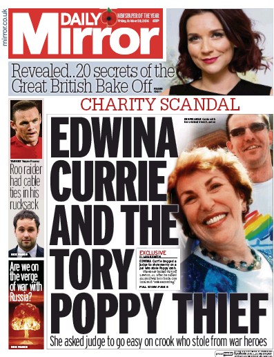 Daily Mirror (UK) Newspaper Front Page for 28 October 2016