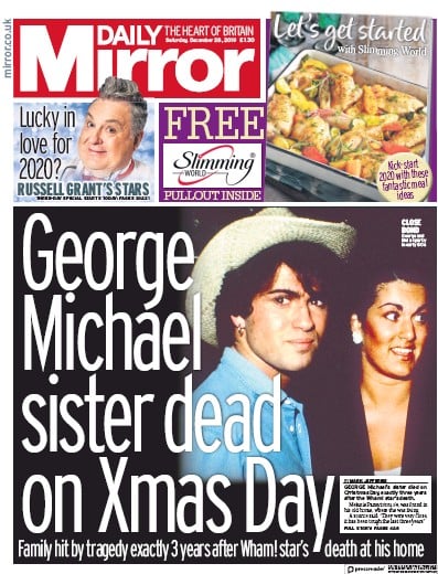 Daily Mirror Newspaper Front Page for 28 December 2019