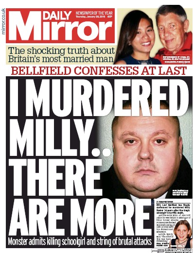 Daily Mirror (UK) Newspaper Front Page for 28 January 2016