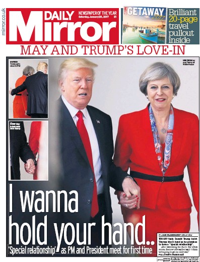 Daily Mirror Newspaper Front Page for 28 January 2017