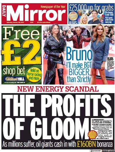 Daily Mirror (UK) Newspaper Front Page for 28 January 2023