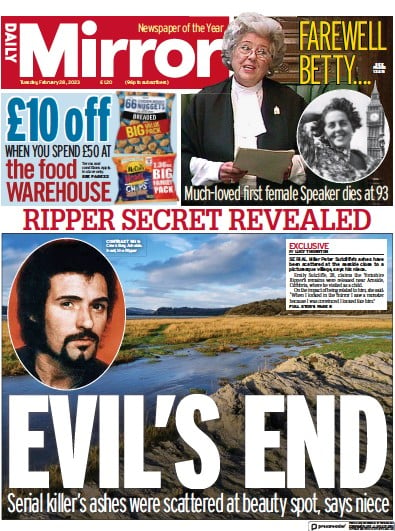 Daily Mirror (UK) Newspaper Front Page for 28 February 2023