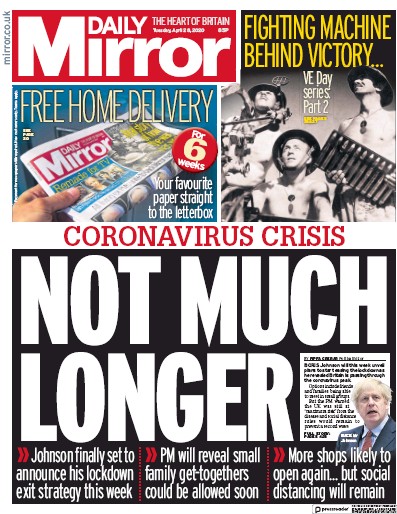 Daily Mirror Newspaper Front Page for 28 April 2020