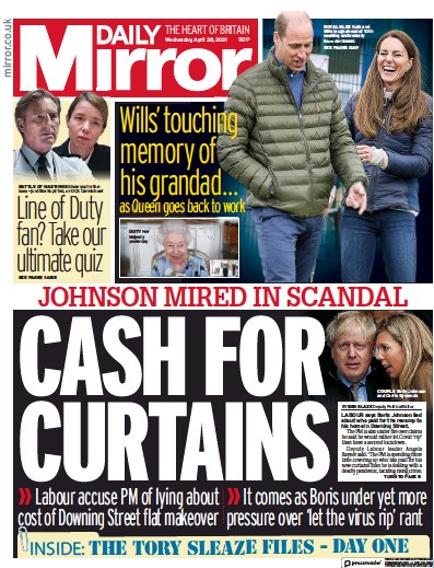 Daily Mirror (UK) Newspaper Front Page for 28 April 2021