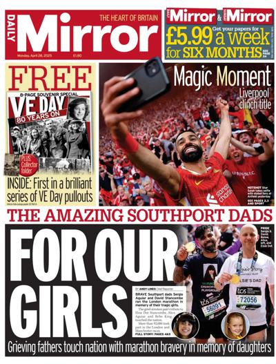 Daily Mirror (UK) Newspaper Front Page for 28 April 2025
