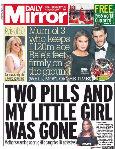 Daily Mirror Newspaper Front Page for 28 May 2018