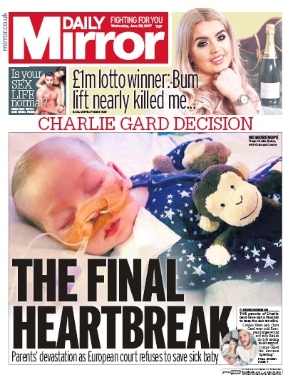 Daily Mirror Newspaper Front Page for 28 June 2017