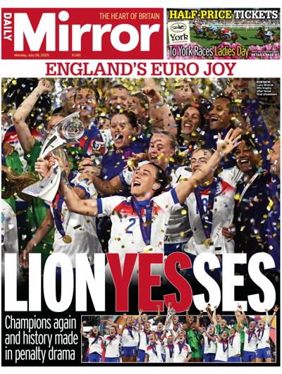 Daily Mirror (UK) Newspaper Front Page for 28 July 2025
