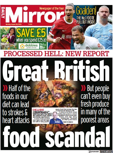 Daily Mirror (UK) Newspaper Front Page for 28 August 2023