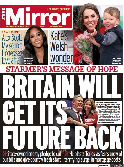 Daily Mirror (UK) Newspaper Front Page for 28 September 2022