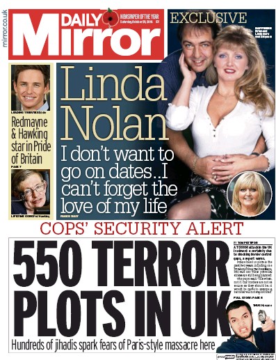 Daily Mirror (UK) Newspaper Front Page for 29 October 2016
