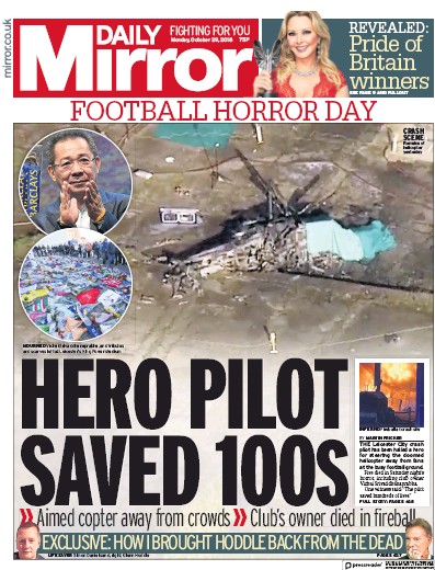 Daily Mirror Newspaper Front Page for 29 October 2018