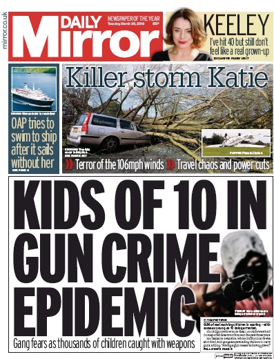Daily Mirror Newspaper Front Page for 29 March 2016