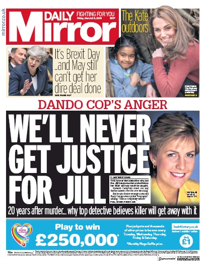 Daily Mirror Newspaper Front Page for 29 March 2019