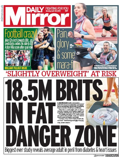 Daily Mirror Newspaper Front Page for 29 April 2019