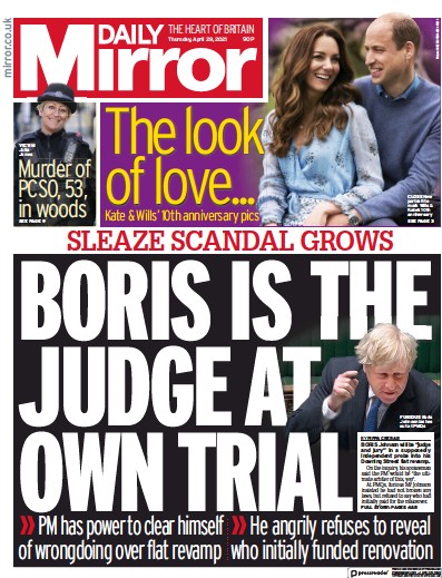 Daily Mirror (UK) Newspaper Front Page for 29 April 2021