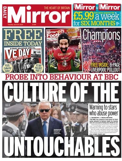 Daily Mirror (UK) Newspaper Front Page for 29 April 2025