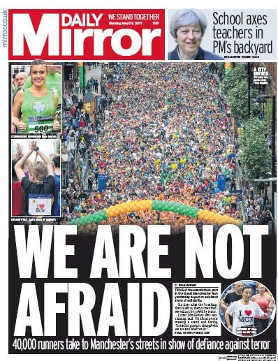 Daily Mirror Newspaper Front Page for 29 May 2017