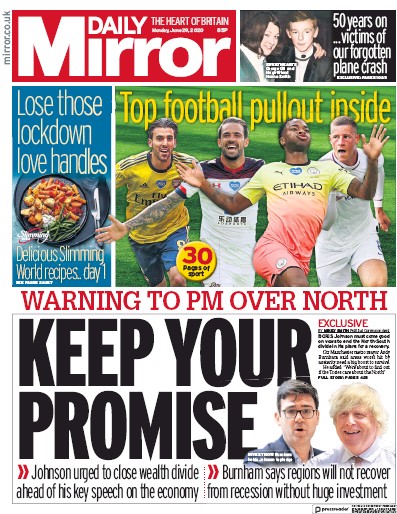 Daily Mirror (UK) Newspaper Front Page for 29 June 2020